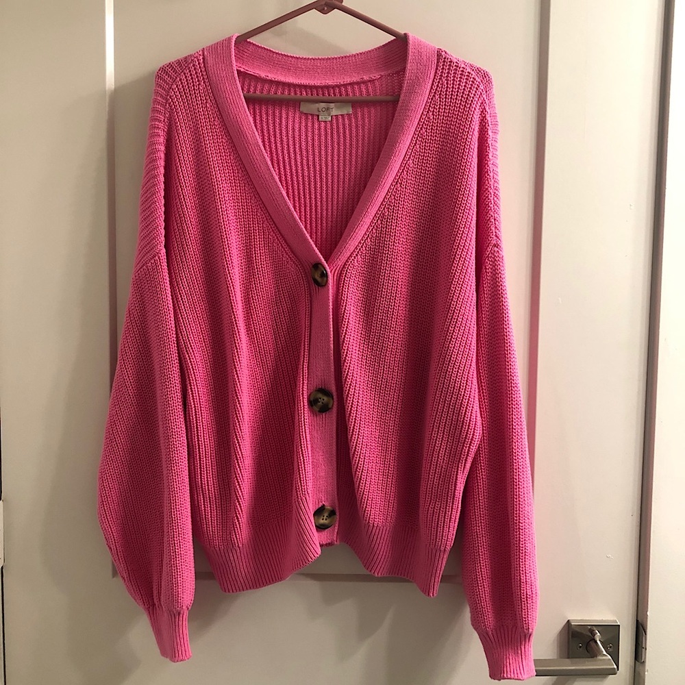 LOFT Pink Crochet Sweater